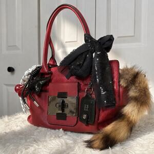 Joy Gryson Genuine Leather Red Satchel Shoulder Bag Designer Handbag